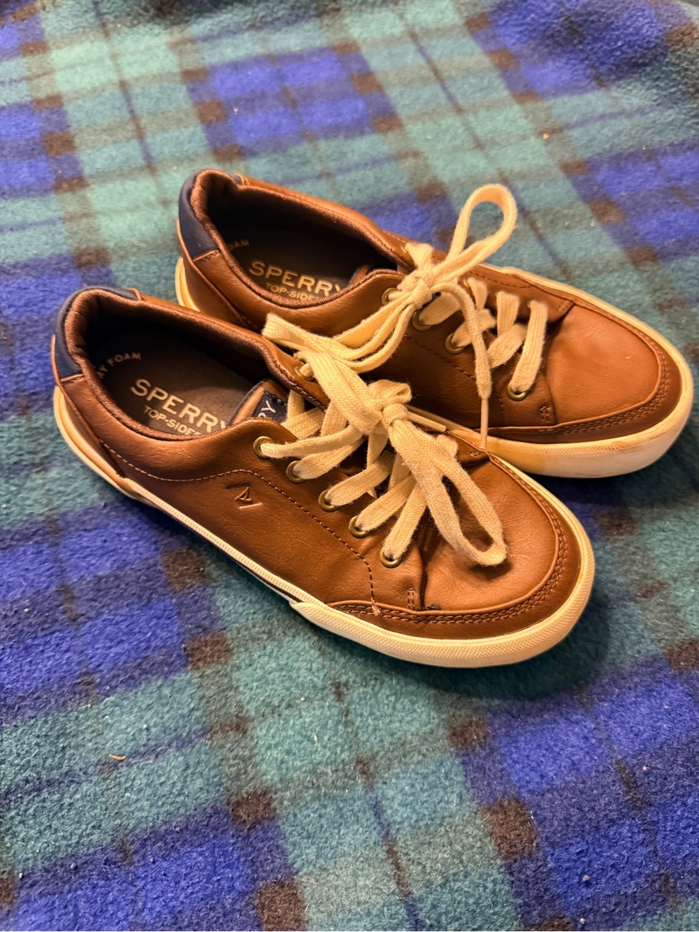Sperry Brown Leather Lace-Up Sneakers with Cream Laces